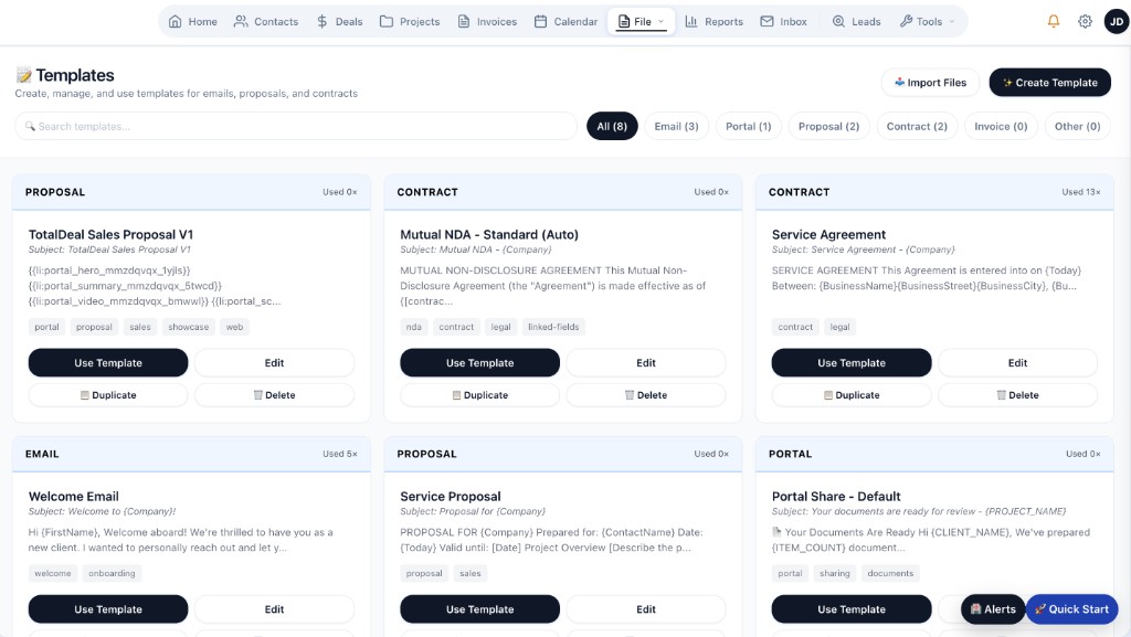Proposal and document templates in TotalDeal